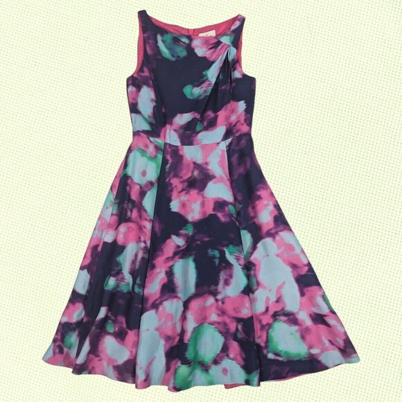 Kate Spade Dress 8 Olivia Jumbo Floral Watercolor Fit & Flare Summer Party - Picture 4 of 7